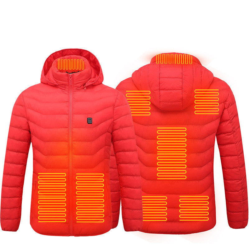 Men Heated Puffer Jacket | Electric Heating Coat with 9 Heat Zones | Insulated Hooded Windbreaker | USB Powered Heated Ski Jacket | Unisex Winter Warm Electric Coat (Black/Blue/Red in Zone 9) - Apparel & Accessories > Clothing > Outerwear > Coats & Jackets > Puffer Jackets