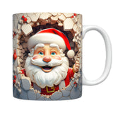 Creative | 3D Christmas Ceramic Mug | Santa Claus 3D Painted | Comfortable Grip Handle | White | Ideal Christmas Gift -