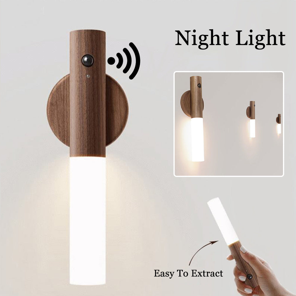 LumiWood | Magnetic Wood Night Light | USB Powered | PIR Motion Sensor | Natural Wood | Energy Saving Corridor Light -
