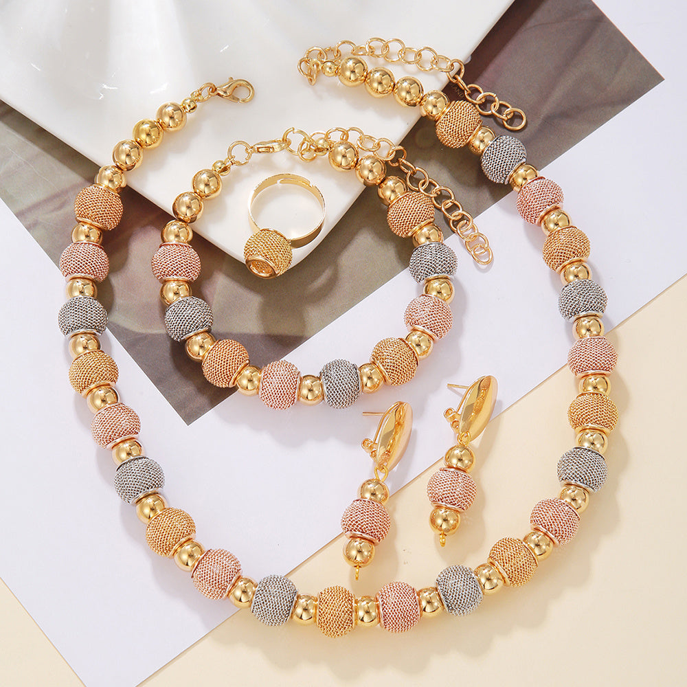 GleamCraft | Beaded Jewelry Set | Gold Plated Copper | Vacuum Finish | Two Color | Everyday Wear Gift -
