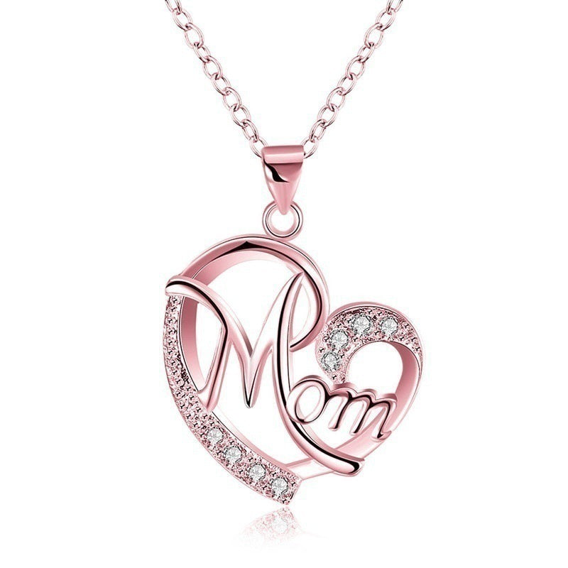 CharmGlow | Heart Pendant | Rhinestone Letter | Gift For Mom | Silver | Elegant Rhinestone Jewelry -