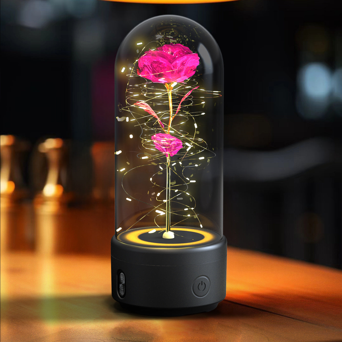 Creative | 2 In 1 Rose Led Bluetooth Light And Speaker | Rose Led Night Light | Glass Cover | Red | Romantic Gift -