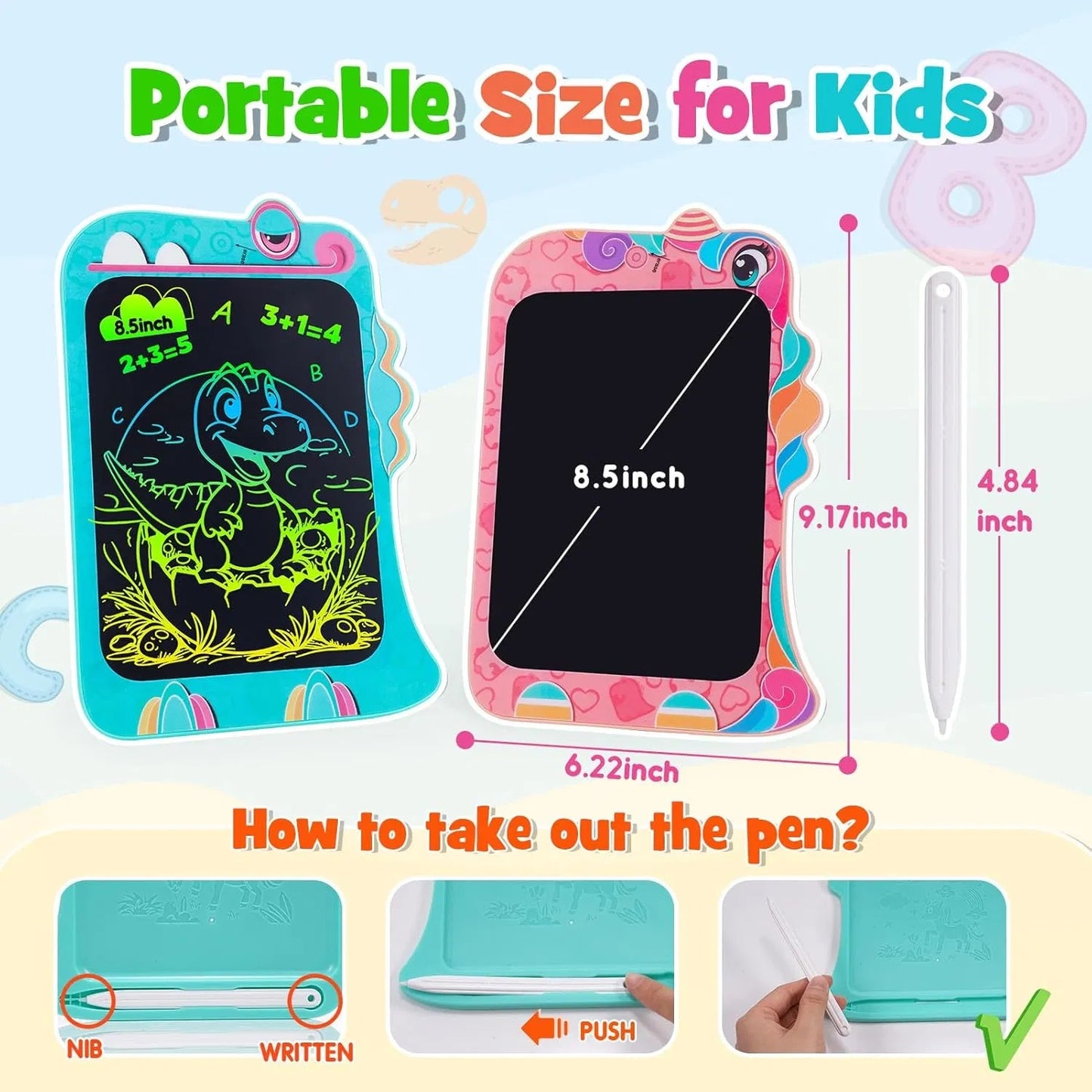 MiniLearn | Lcd Writing Tablet | 8 Point 5 Inch Color Screen | Erasable Doodle Pad | Unicorn Theme | Eye Safe Lcd Tech -