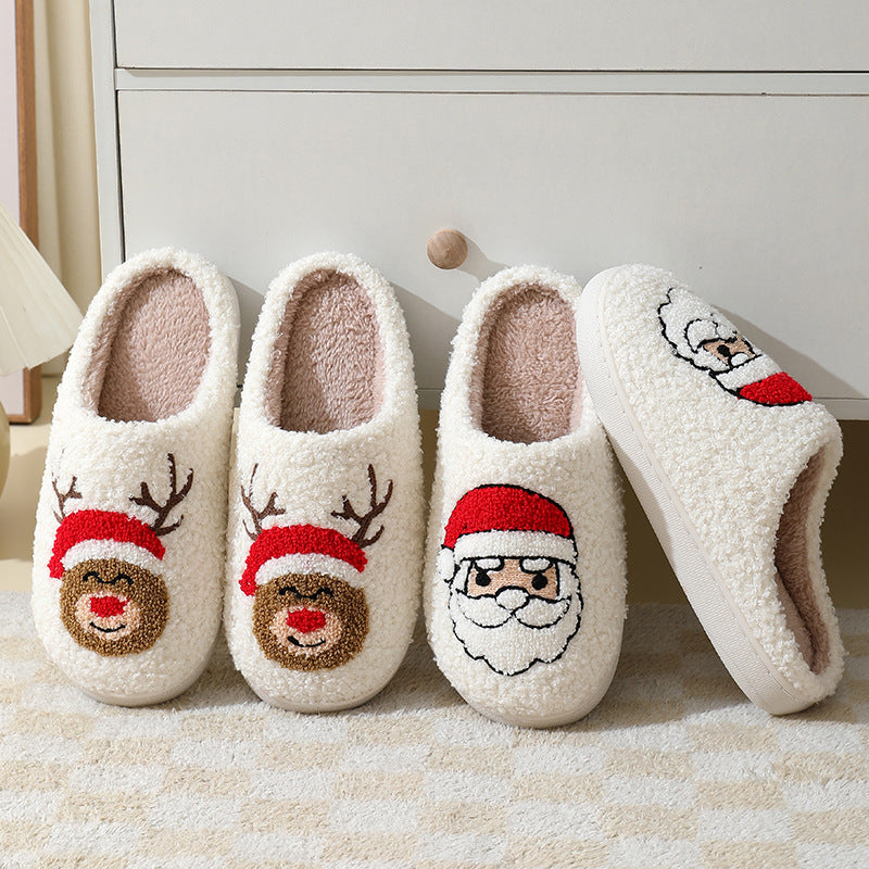 Christmas Home Slippers for Women & Men | Cute Cartoon Santa Claus Winter Warm Furry Shoes | Suede Upper | Soft TPR Sole | Cozy Holiday Indoor Slippers | Couples Plush House Shoes - Apparel & Accessories > Shoes > Slippers
