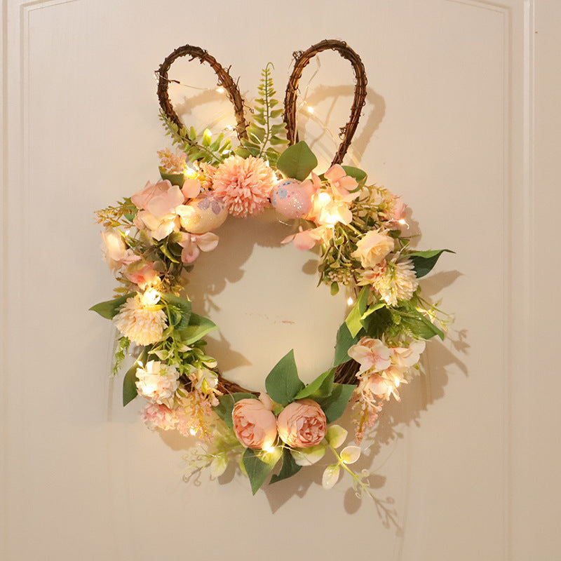 EasterCharm | Easter Wreath | Silk Flowers | Rabbit Accent | 35x45 cm | Festive Home Decor -