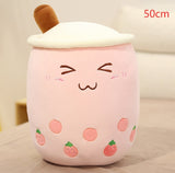 KawaiiTea | Plush Toy | Soft Fabric | Embroidered Face | Strawberry Pink Bubble Tea | Cuddle Tea Pillow -