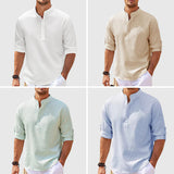 Men’s Casual Long Sleeve Stand Collar Shirt | Solid Color Loose Fit Pullover | Cotton Blend Autumn Top for Men | Stylish Minimalist Shirt | S–5XL (Multiple Colors) - Apparel & Accessories > Clothing > Clothing Tops > Shirts