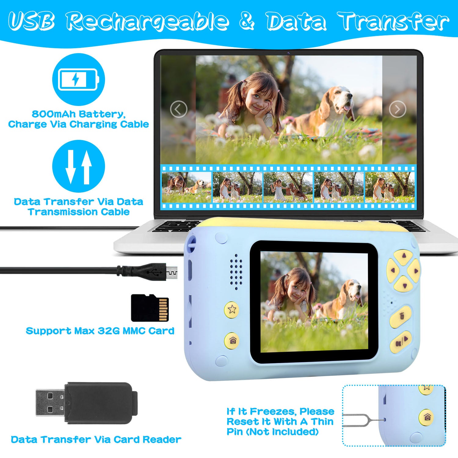 KidVue | Kids Digital Camera | Flip Lens | 32GB Card Included | Blue | Easy Kid Photos And Videos Anywhere -