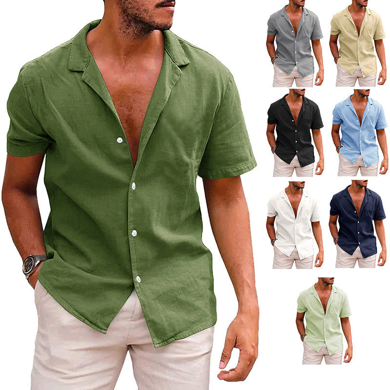 Men’s Casual Button Down Shirt | Linen Cotton Short Sleeve Beach Shirt | Breathable Moisture-Wicking Summer Top | Loose Fit Lapel Solid Color Shirt for Teen & Adult Men | S–XXL - Apparel & Accessories > Clothing > Clothing Tops > Shirts