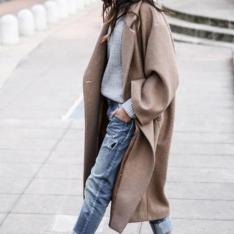 Casual Chic Long Wool Coat | Single Breasted Lapel | Warmth For Winter | Solid Color Size S | Effortless Everyday Style -