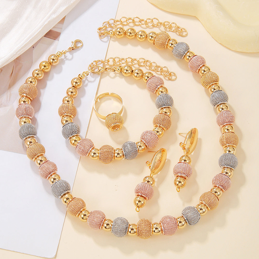 GleamCraft | Beaded Jewelry Set | Gold Plated Copper | Vacuum Finish | Two Color | Everyday Wear Gift -