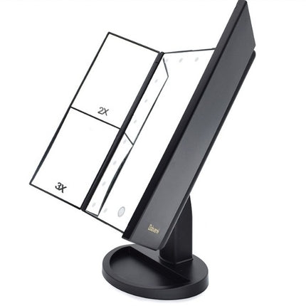 Three-sided Foldable Magnifying Desktop Makeup Mirror With Lamp