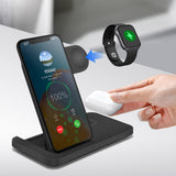 ZenCharge | Folding 3-In-1 Wireless Charger | 15W Fast Charge | Phone Watch Earbuds | Black | Space Saving Desk Accessory -