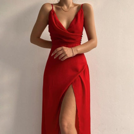 V-neck Slit Sling Dress Summer Fashion Sexy Slim Suspender Dresses For Women Clothing