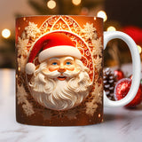 Creative | 3D Christmas Ceramic Mug | Santa Claus 3D Painted | Comfortable Grip Handle | White | Ideal Christmas Gift -