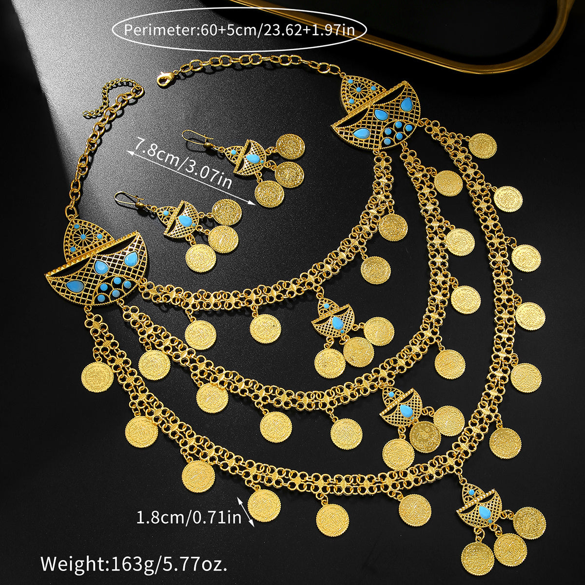 1Set | Gold Jewelry Set | 18K Gold Plating | Tassel Necklace and Earrings | 18K Gold | Ideal for Weddings -