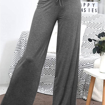 Wide Leg High Waist Elastic Band Casual Pants