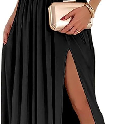 Women's One Shoulder High Split Cutout Sleeveless Elegant Sexy Cocktail Maxi Dress