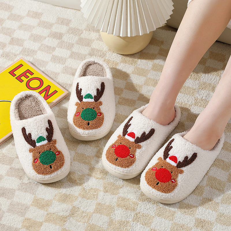 Christmas Elk Winter Slippers | Soft Plush Cozy House Shoes for Men & Women | Anti-Slip Warm Indoor Bedroom Slippers | Cute Holiday Slip-On Shoes | Artificial Wool Lining - Apparel & Accessories > Shoes > Slippers