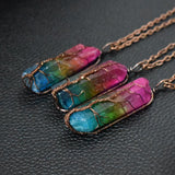 Stone Crystal Pillar Necklace | Tree of Life Pendant for Women | Natural Crystal Column Jewelry | Simple O-Chain with Extension | Rainbow Color Options | Fashion Healing Energy Necklace - Apparel & Accessories > Jewelry > Necklaces