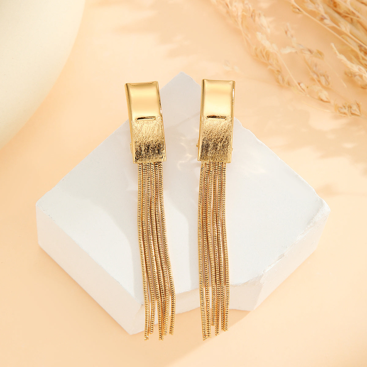 LuxeChain | Chain Earrings | Thin Metal Chains | Gold Bead Tassels | Gold | Elevates Everyday Style -