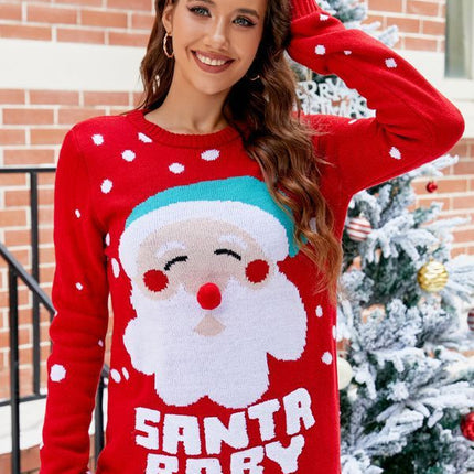 Women's Tops Santa Pullover Sweater Autumn And Winter Letter Embroidery Christmas Red Sweaters Long Sleeve Crew Neck Clothes