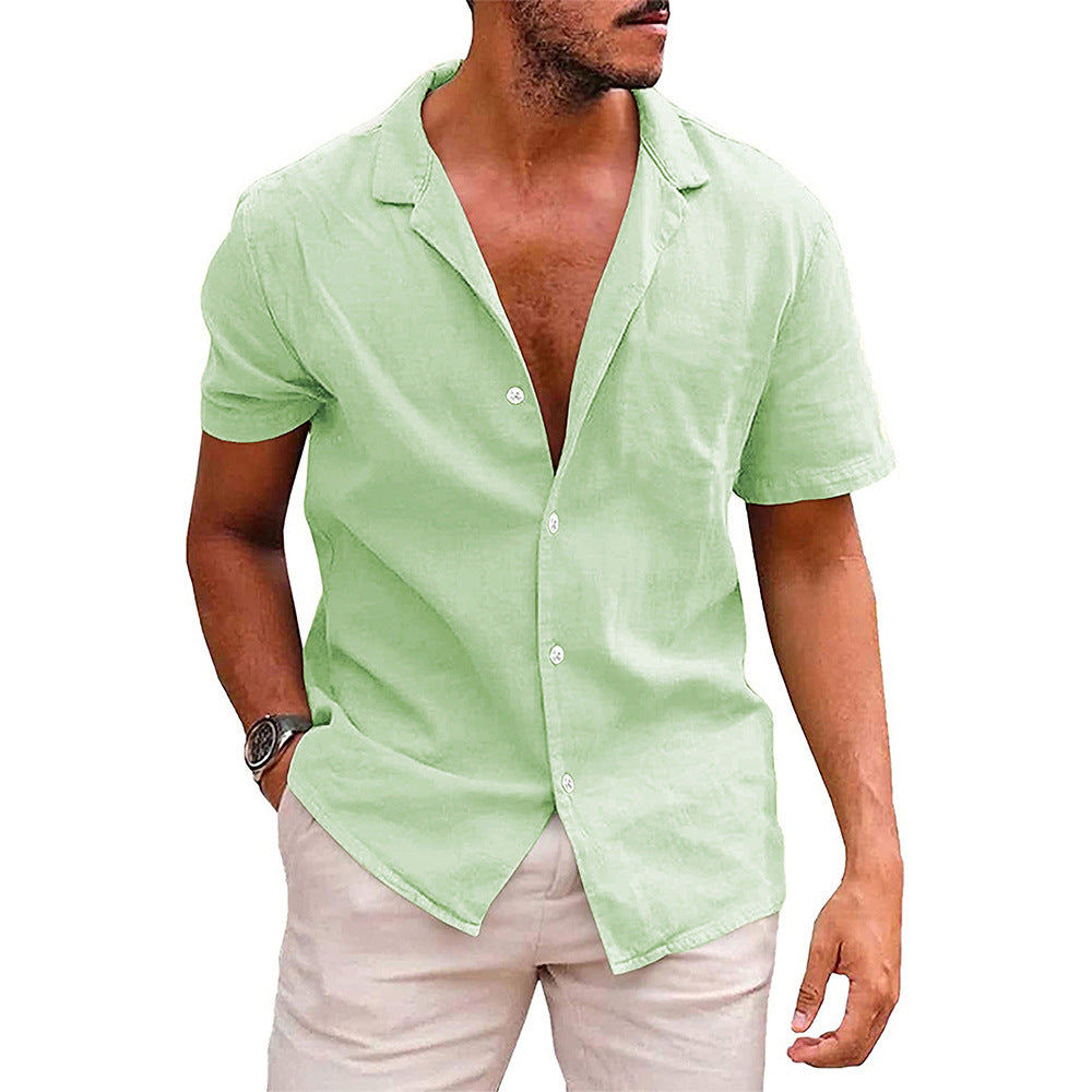 Men’s Casual Button Down Shirt | Linen Cotton Short Sleeve Beach Shirt | Breathable Moisture-Wicking Summer Top | Loose Fit Lapel Solid Color Shirt for Teen & Adult Men | S–XXL - Apparel & Accessories > Clothing > Clothing Tops > Shirts