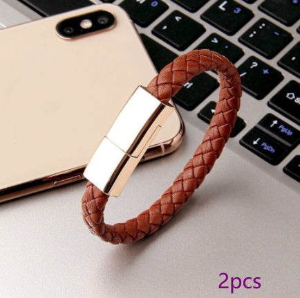BraceletCharge | Bracelet Charger Cable | Braided Leather | Emergency USB Cable | Black | On-The-Go iPhone Charging -