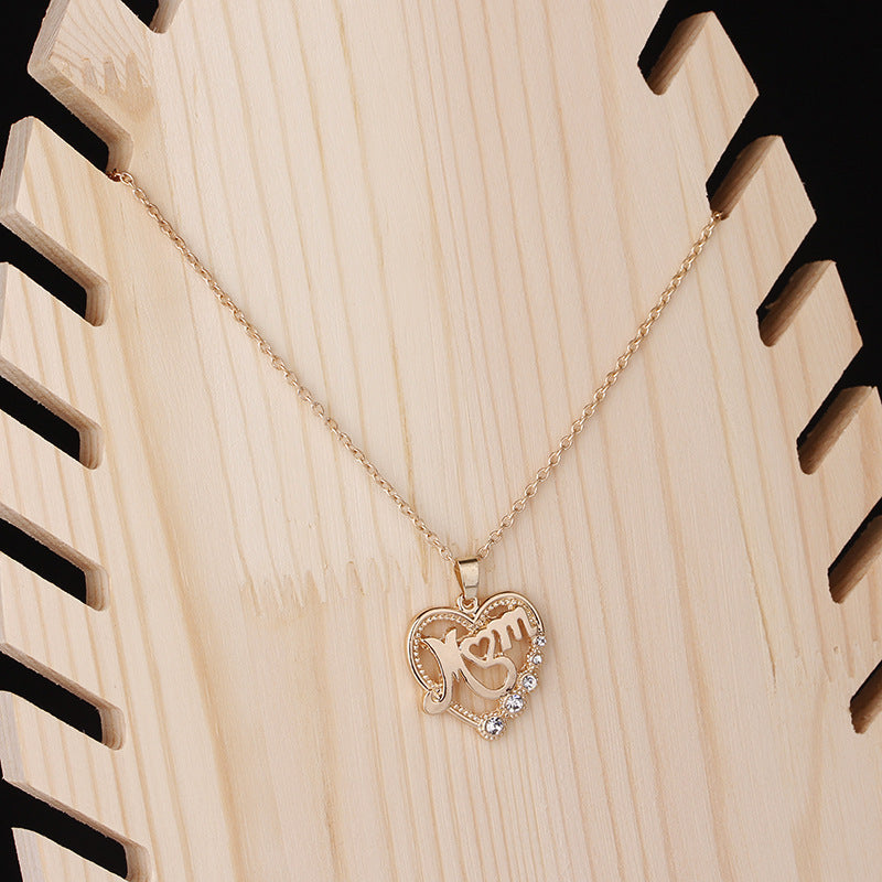 MOM | Necklace | Hollow Heart Alloy Pendant | Perfect Gift For Mom | Gold Silver 45cm To 50cm | Adjustable Length -