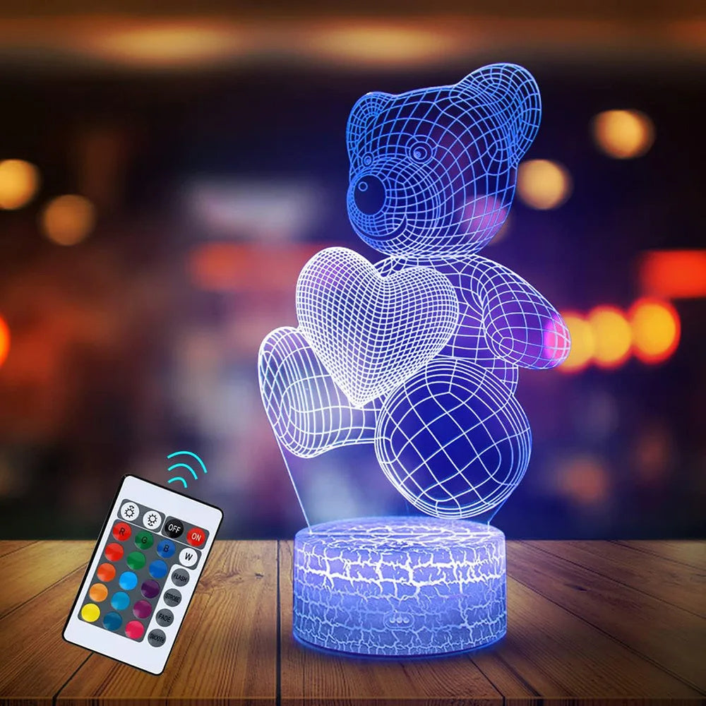 GlowBear | 3D Teddy Bear Night Light | Acrylic Neon Look | Usb Powered | Teddy Bear | Adds magical glow to your space -