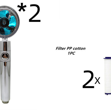 Propeller Driven Shower Head With Stop Button And Cotton Filter Turbocharged High Pressure Handheld Shower Nozzle