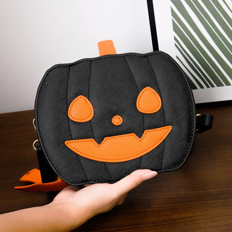 Halloween Pumpkin Crossbody Bag for Women | Cute Cartoon Shoulder Bag with Bat Design | PU Leather | Creative Festive Messenger Bag | Halloween Party Accessory - Apparel & Accessories > Handbags, Wallets & Cases > Handbags > Shoulder Bags