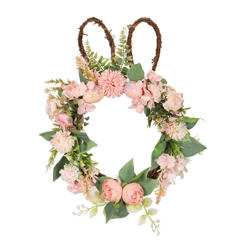 EasterCharm | Easter Wreath | Silk Flowers | Rabbit Accent | 35x45 cm | Festive Home Decor -