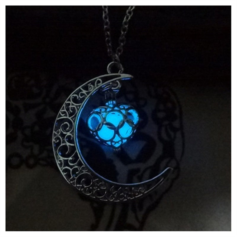 Glowing Pendant Necklace | Silver-Plated Luminous Jewelry for Women | 3.6cm Glow-in-the-Dark Pendant | 45+5cm Adjustable Chain | Elegant Gift Necklace for All Occasions - Apparel & Accessories > Jewelry > Necklaces