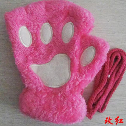 Winter Lovely Half Cover Paw Bear Cat Claw Gloves Short Finger