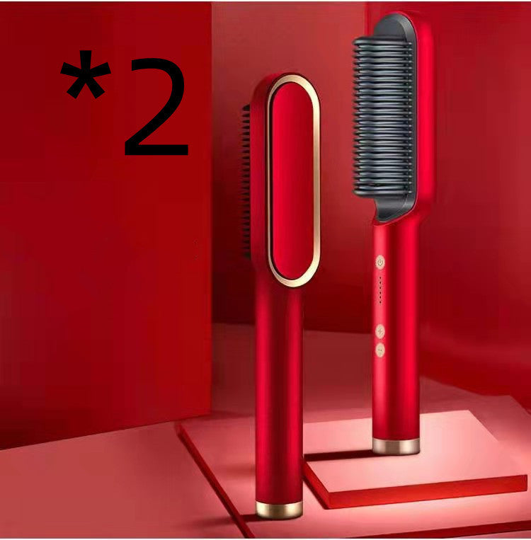 2 in 1 Hair Straightener Hot Comb | Anti Scald Design | Negative Ion Tech | Dual Purpose Straightening and Curling -