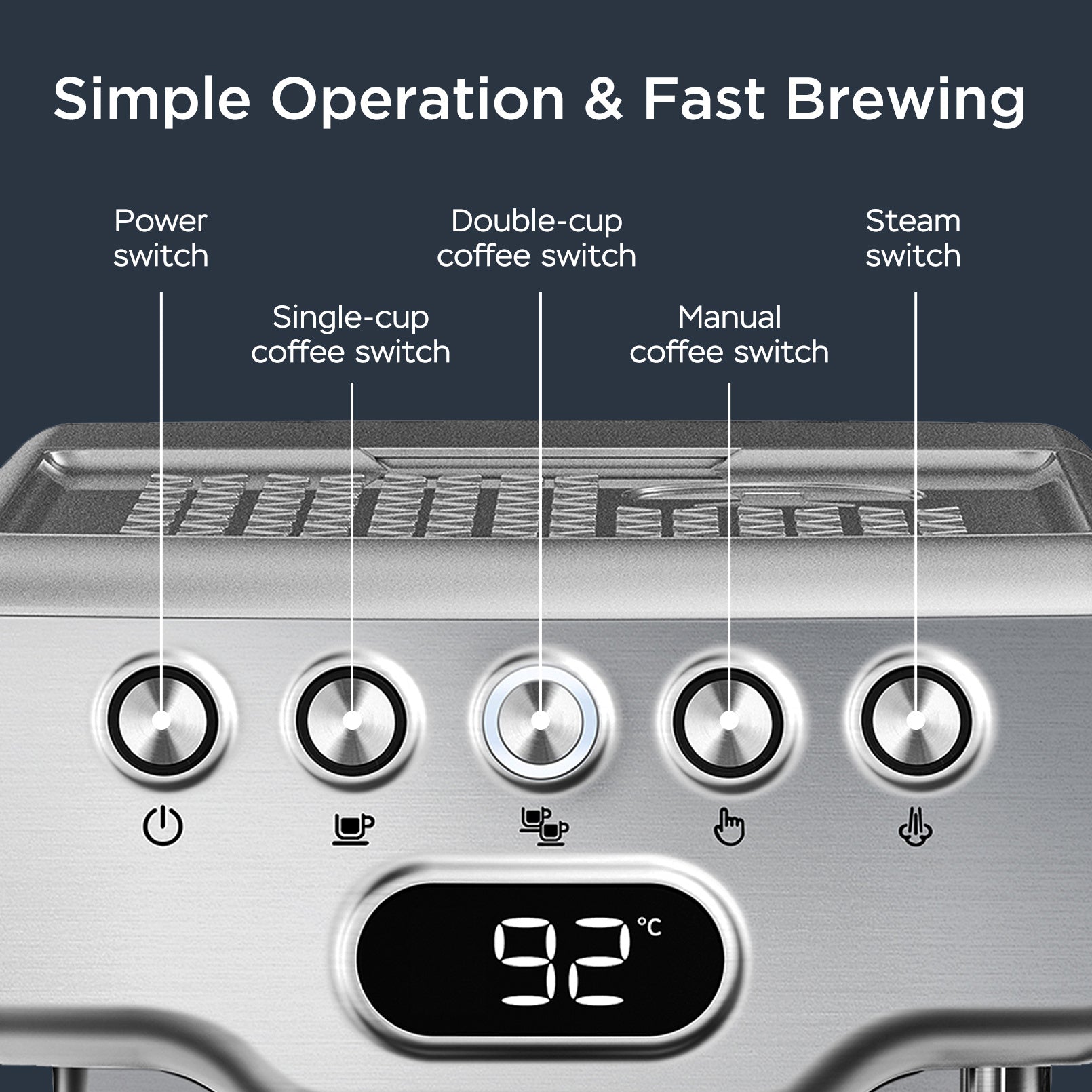Geek Chef | Espresso Machine | 20 Bar | Milk Frother | Stainless | Cafe Quality Espresso -