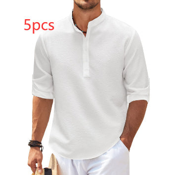 Men’s Casual Long Sleeve Stand Collar Shirt | Solid Color Loose Fit Pullover | Cotton Blend Autumn Top for Men | Stylish Minimalist Shirt | S–5XL (Multiple Colors) - Apparel & Accessories > Clothing > Clothing Tops > Shirts