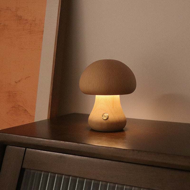 Wooden Mushroom Night Light | Touch Switch | Soft Glow | Bedroom Night Light -