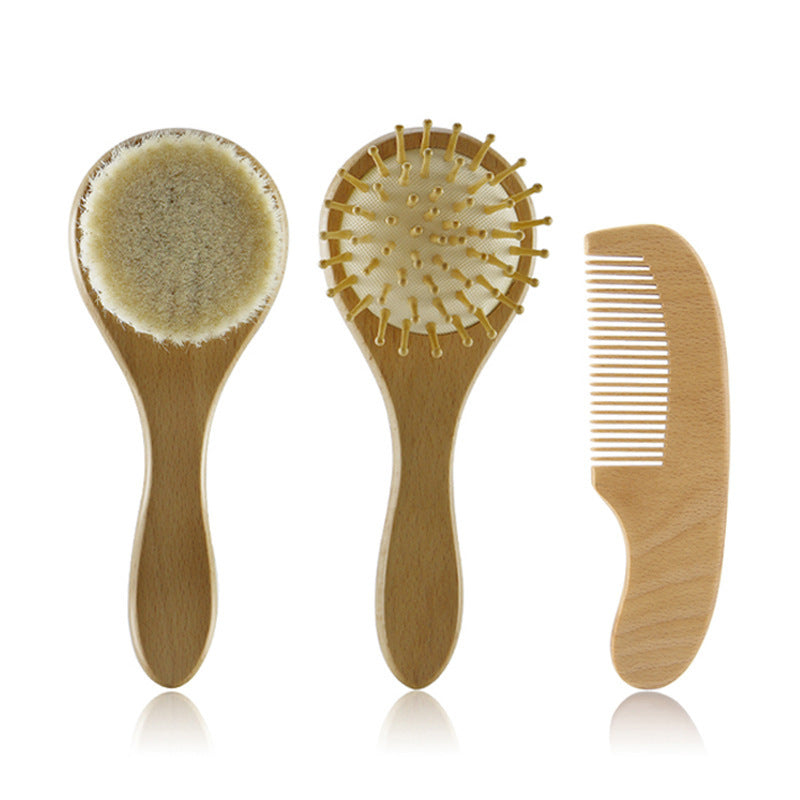 PearWood | Round Wool Massage Brush Set | Pear Wood Handle | Soft Wool Round Brush | 14.5 x 4.3 x 1 cm | Scalp Massage -