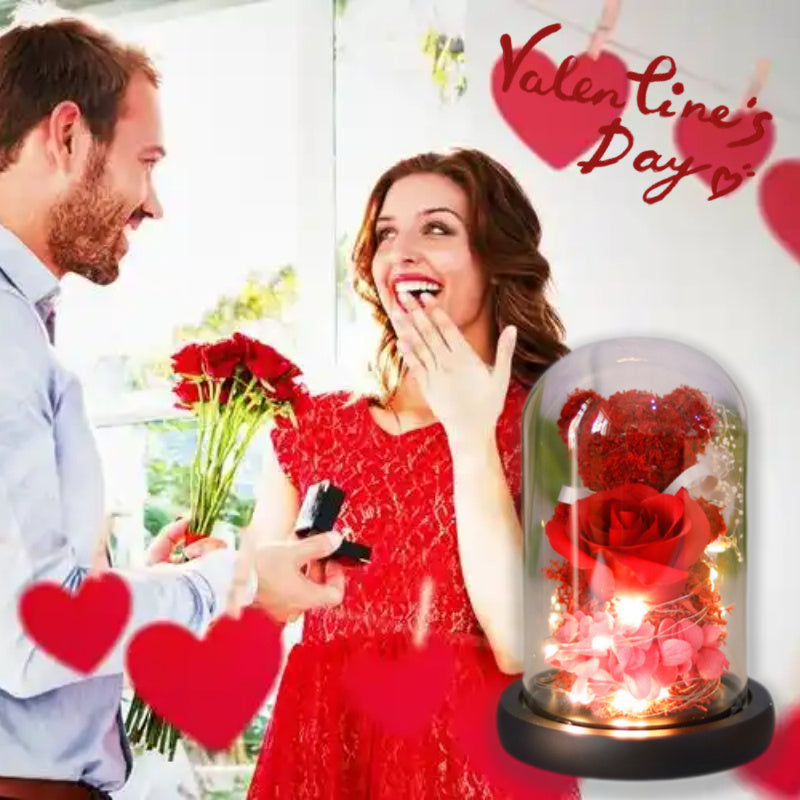 EternalRose | Preserved Rose Gift Box | Led Glass Display | Keeps Forever Valentine Gift | Pink | Home Decor Keepsake -