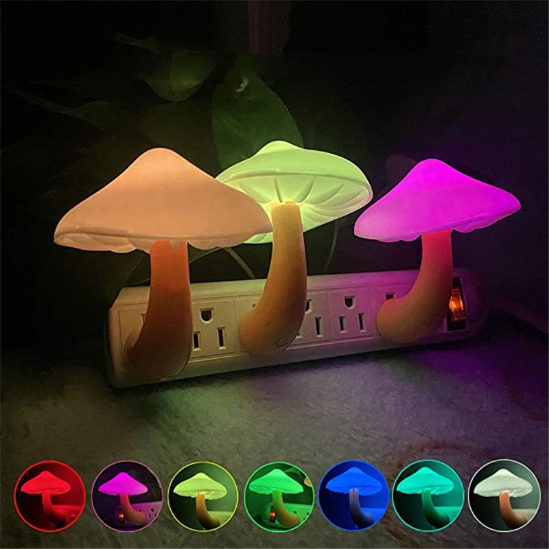 LumoGlow | Led Night Light Mushroom Wall Lamp | Light Sensor | Auto Night Lighting | Warm White | Eu Us Plug Compatible -