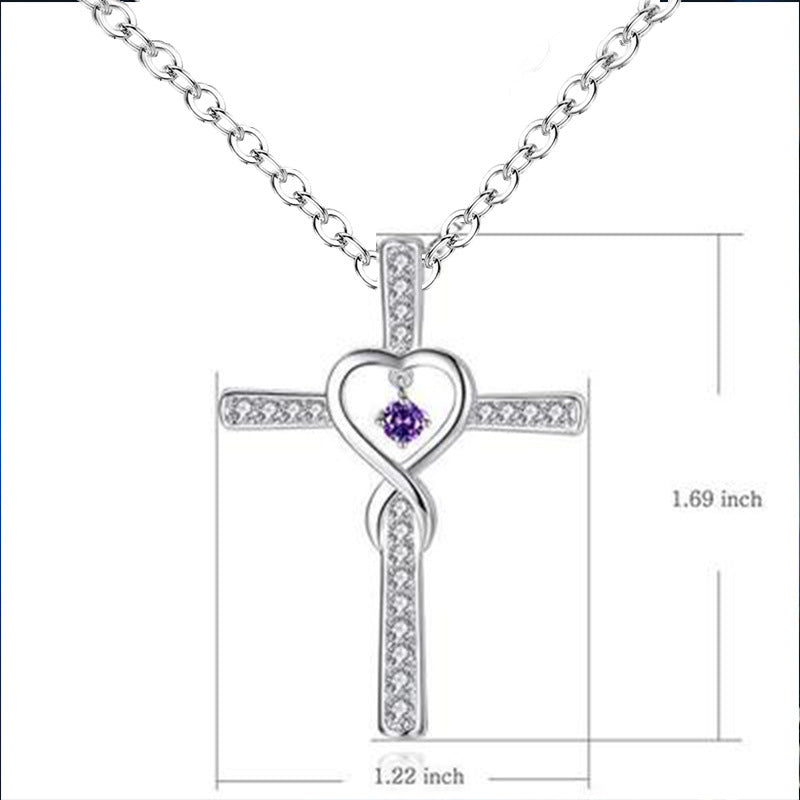 Infinity Love “In God We Trust” Cross Necklace | Women’s Gold-Plated Birthstone Heart Pendant | Crystal Zircon Gem Jewelry | Multiple Color Options | Christian Faith Gift for Her - Apparel & Accessories > Jewelry > Necklaces