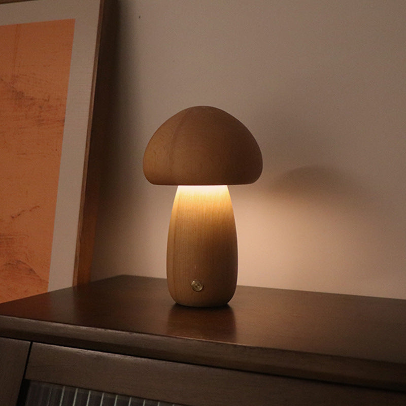 Wooden Mushroom Night Light | Touch Switch | Soft Glow | Bedroom Night Light -