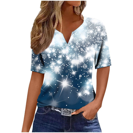 Women's Sequin Stitching Floral Three-button V-neck Short Sleeve