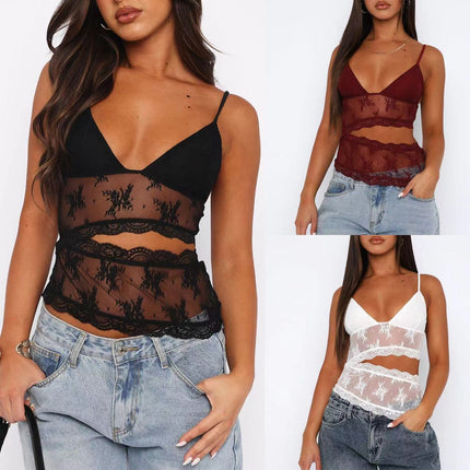 Lace Stitched Backless Small Sling Women V Neck Tank Top Underwear Vest Candy Color Bralette Clothes