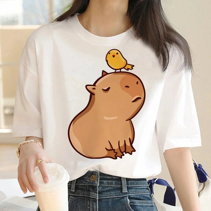 Cute Capybara Clothing Women Vintage Cartoon T-Shirt