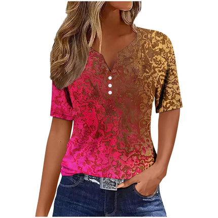 Women's Sequin Stitching Floral Three-button V-neck Short Sleeve