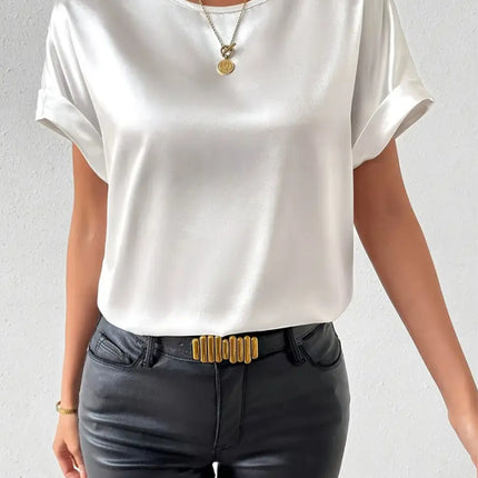 Elegant Solid Color Round Neck Short Sleeves Top T-shirt