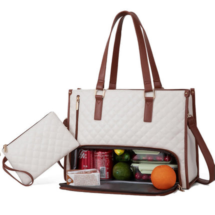 Fashionable Lunch Tote Bag Women's Thermal Insulation Lunch Box Leak-proof Crossbody Computer Storage Bag Quilted Large Capacity Handbag With Purse